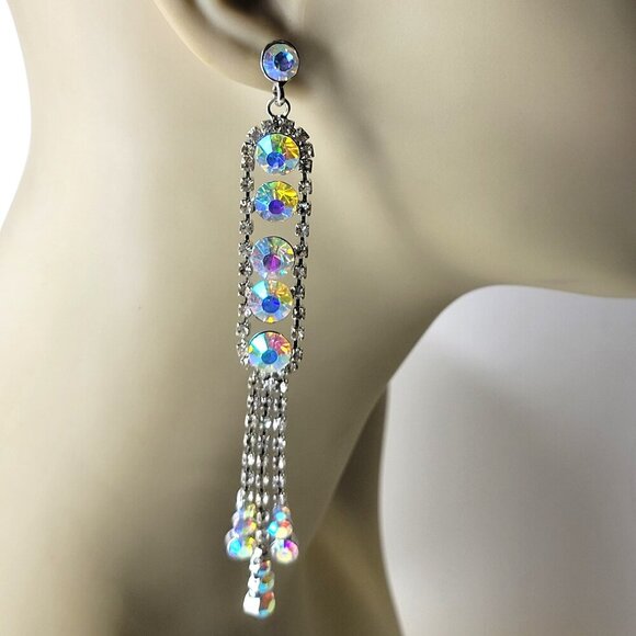 Crystal Chandelier Earrings With Aurora crystals bridal earrings - Picture 1 of 8
